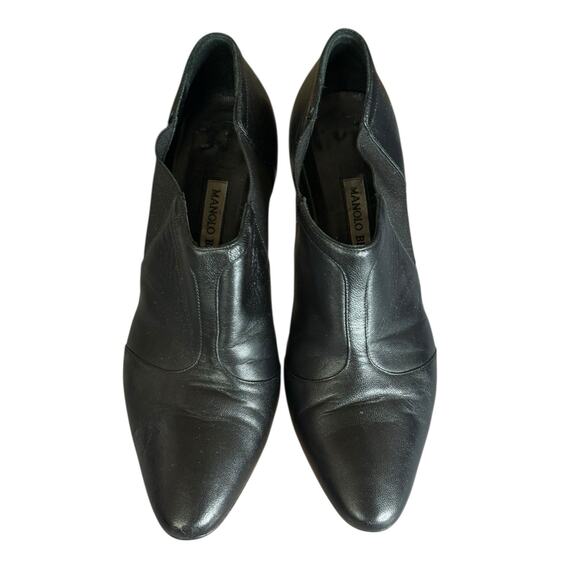 Manolo Blahnik Black Banded Leather Ankle Booties EU 36.5 Chic Band Detail - Picture 5 of 11